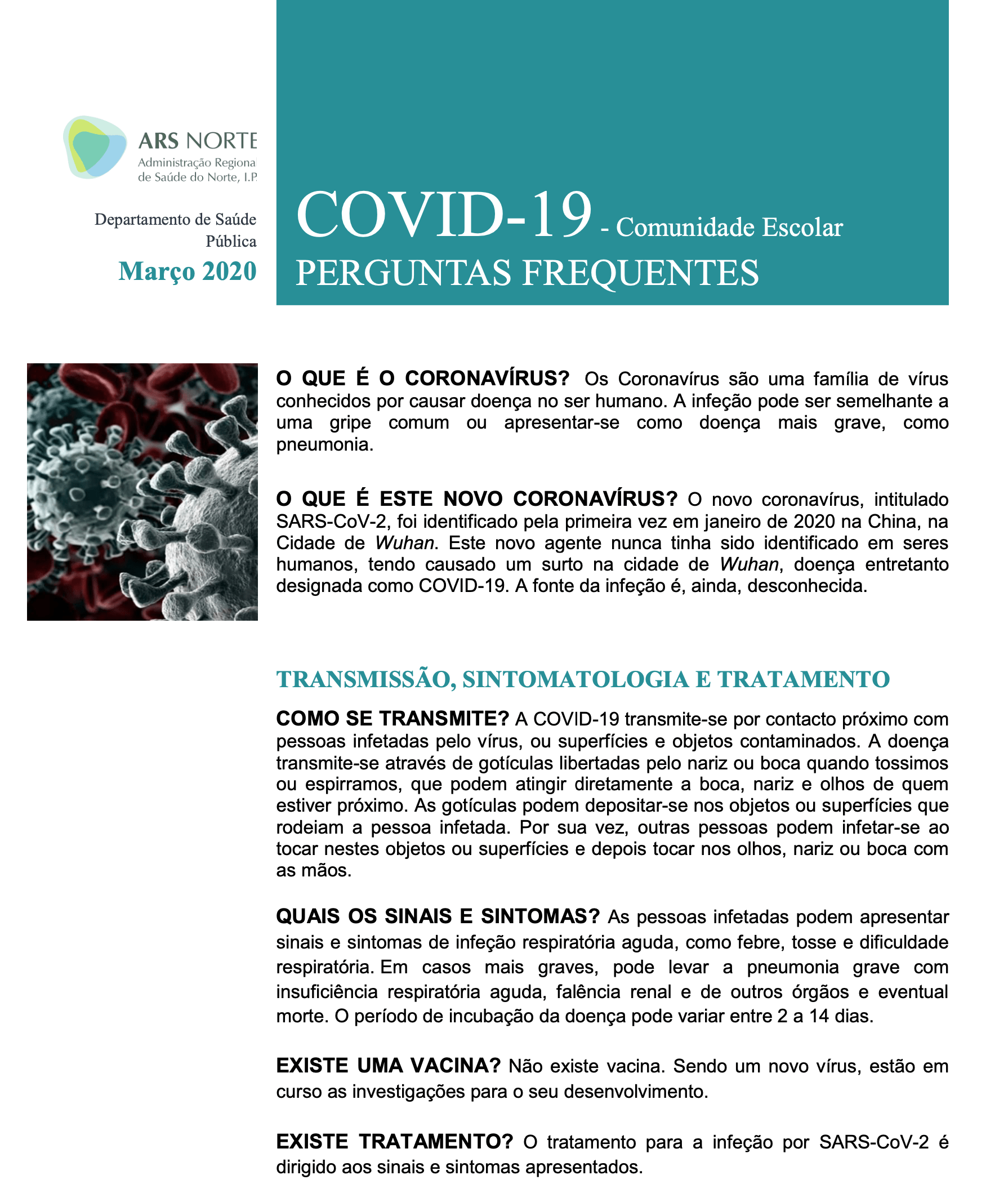 Coronavírus: Folhetos de Informações