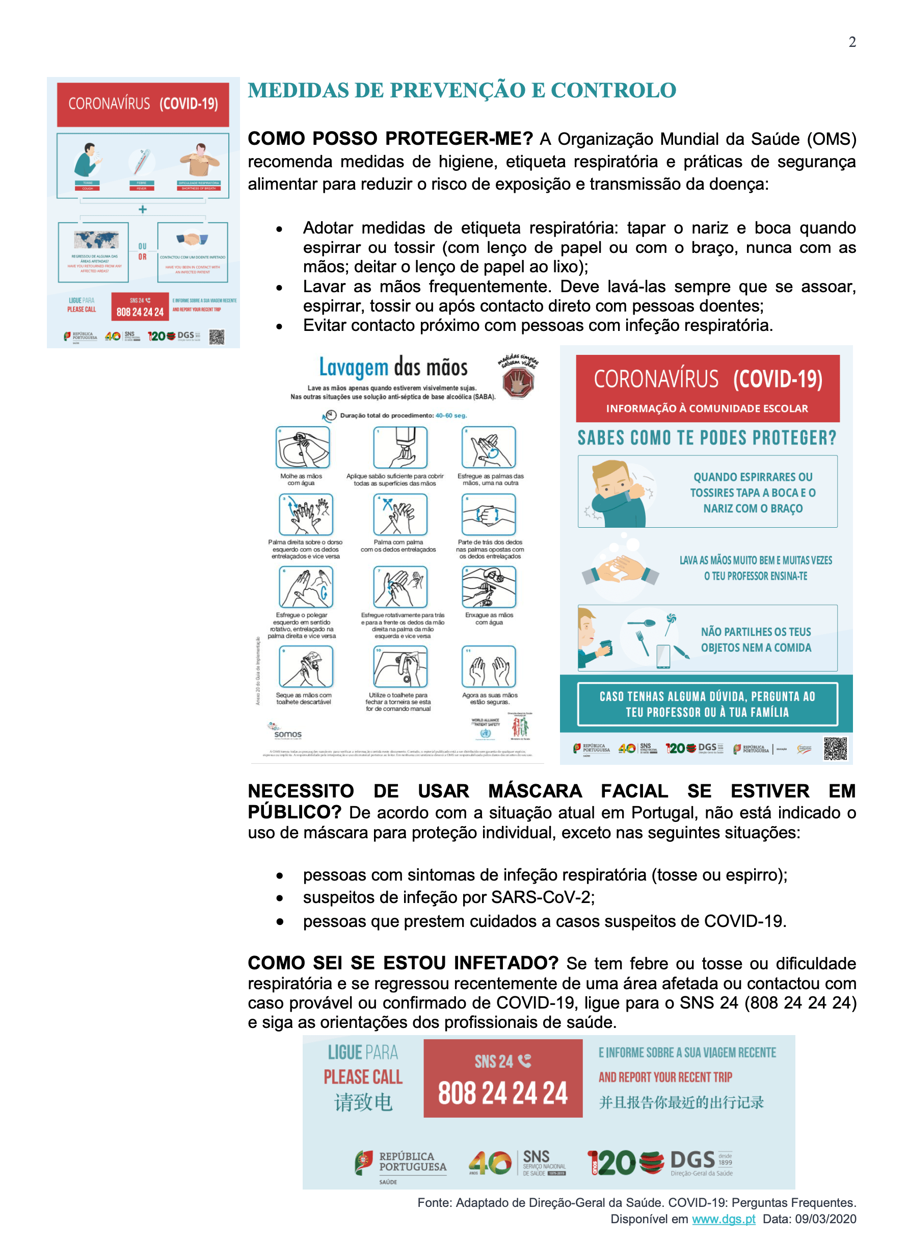 Coronavírus: Folhetos de Informações